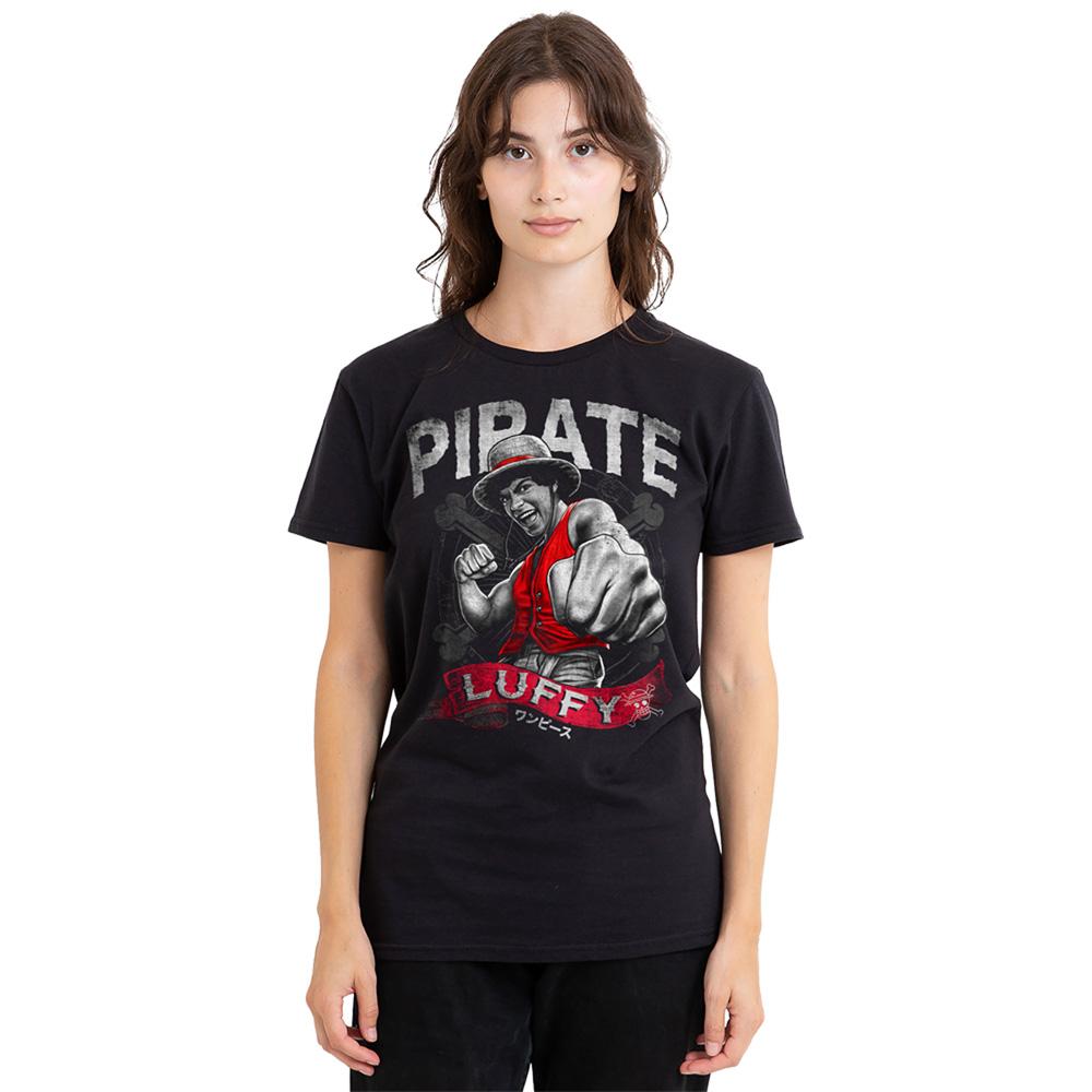 Black - Back - One Piece Womens-Ladies Luffy Pirate T-Shirt