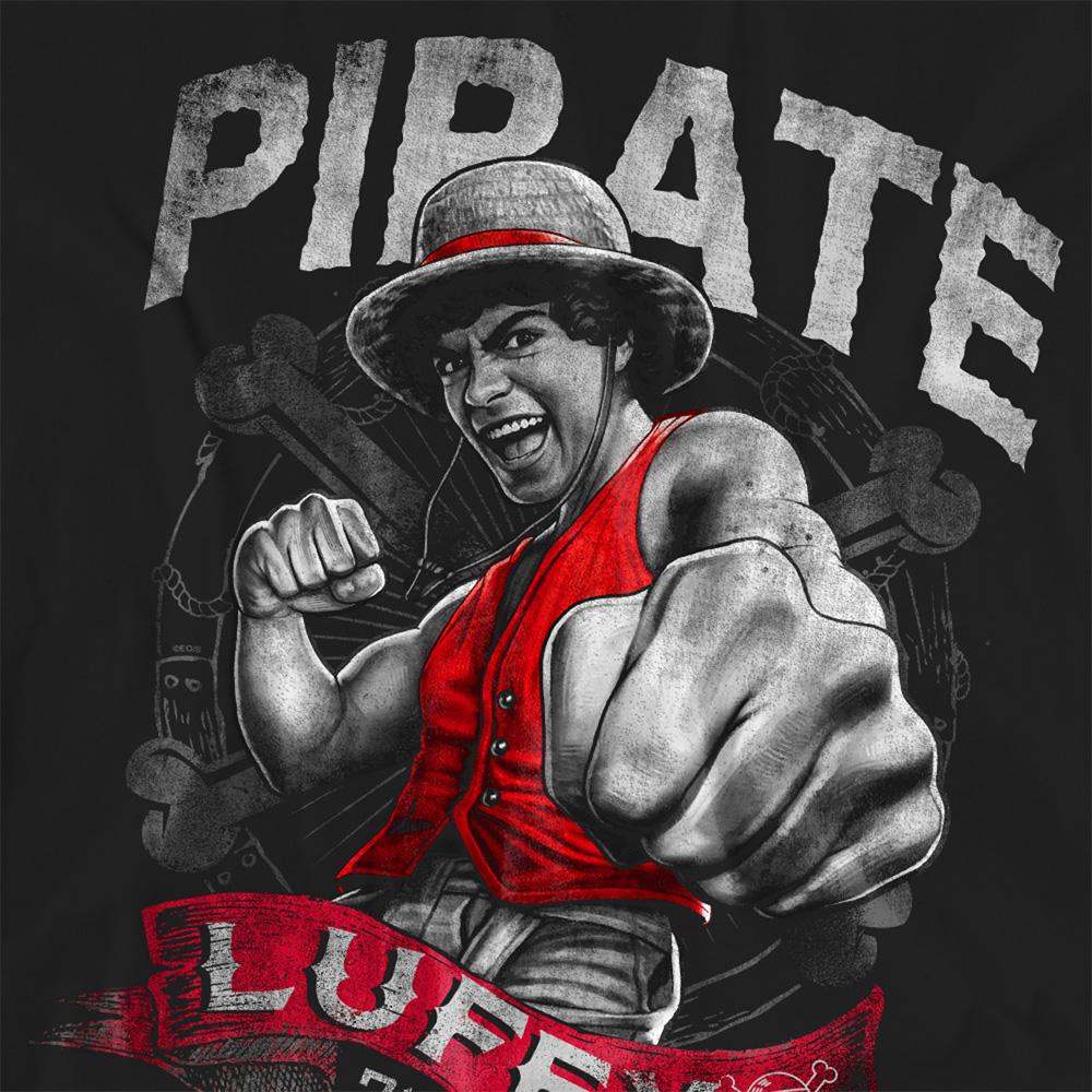 Black - Side - One Piece Womens-Ladies Luffy Pirate T-Shirt
