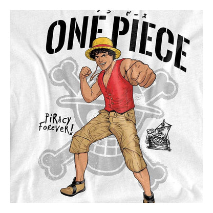 White - Side - One Piece Childrens-Kids Piracy Forever! Luffy T-Shirt