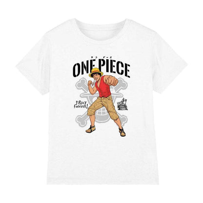 White - Front - One Piece Childrens-Kids Piracy Forever! Luffy T-Shirt