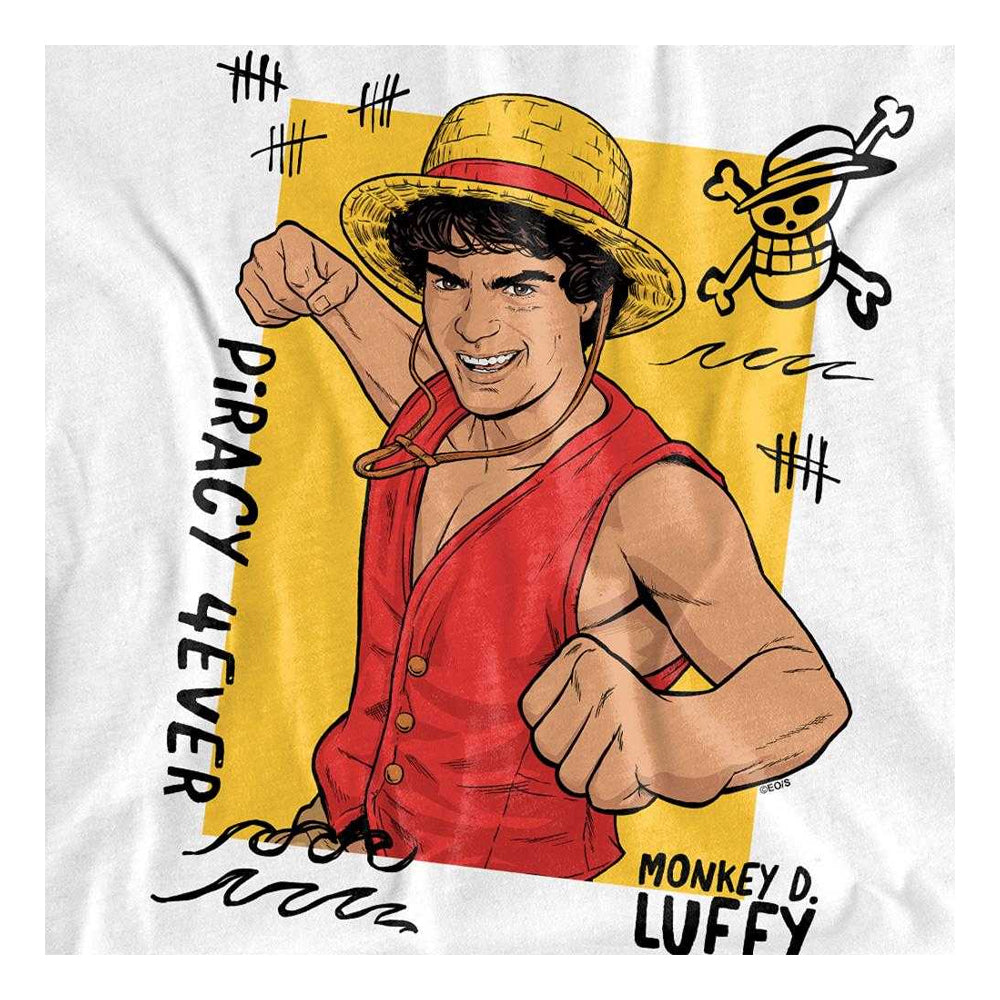 White - Side - One Piece Childrens-Kids Piracy Monkey D. Luffy T-Shirt