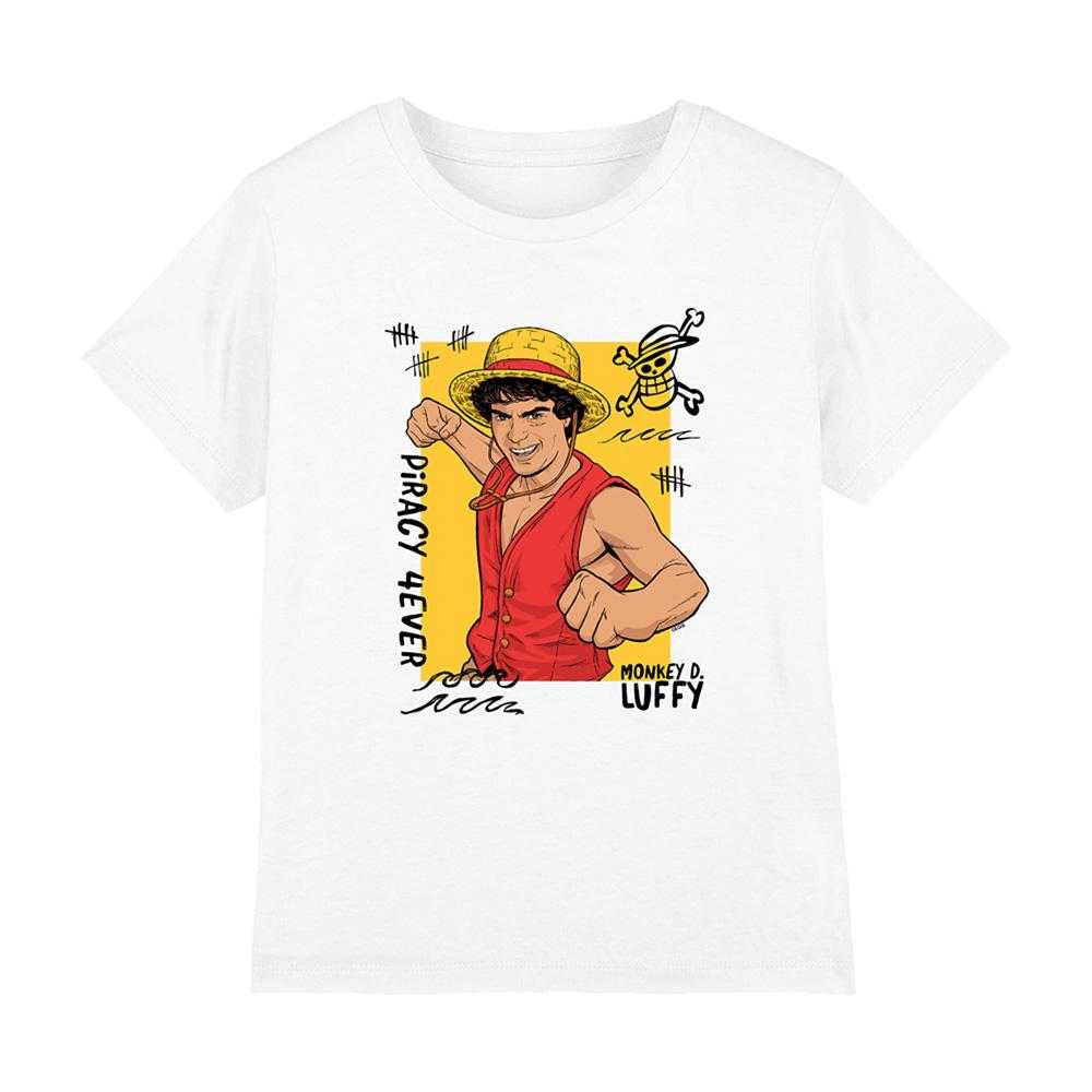 White - Front - One Piece Childrens-Kids Piracy Monkey D. Luffy T-Shirt