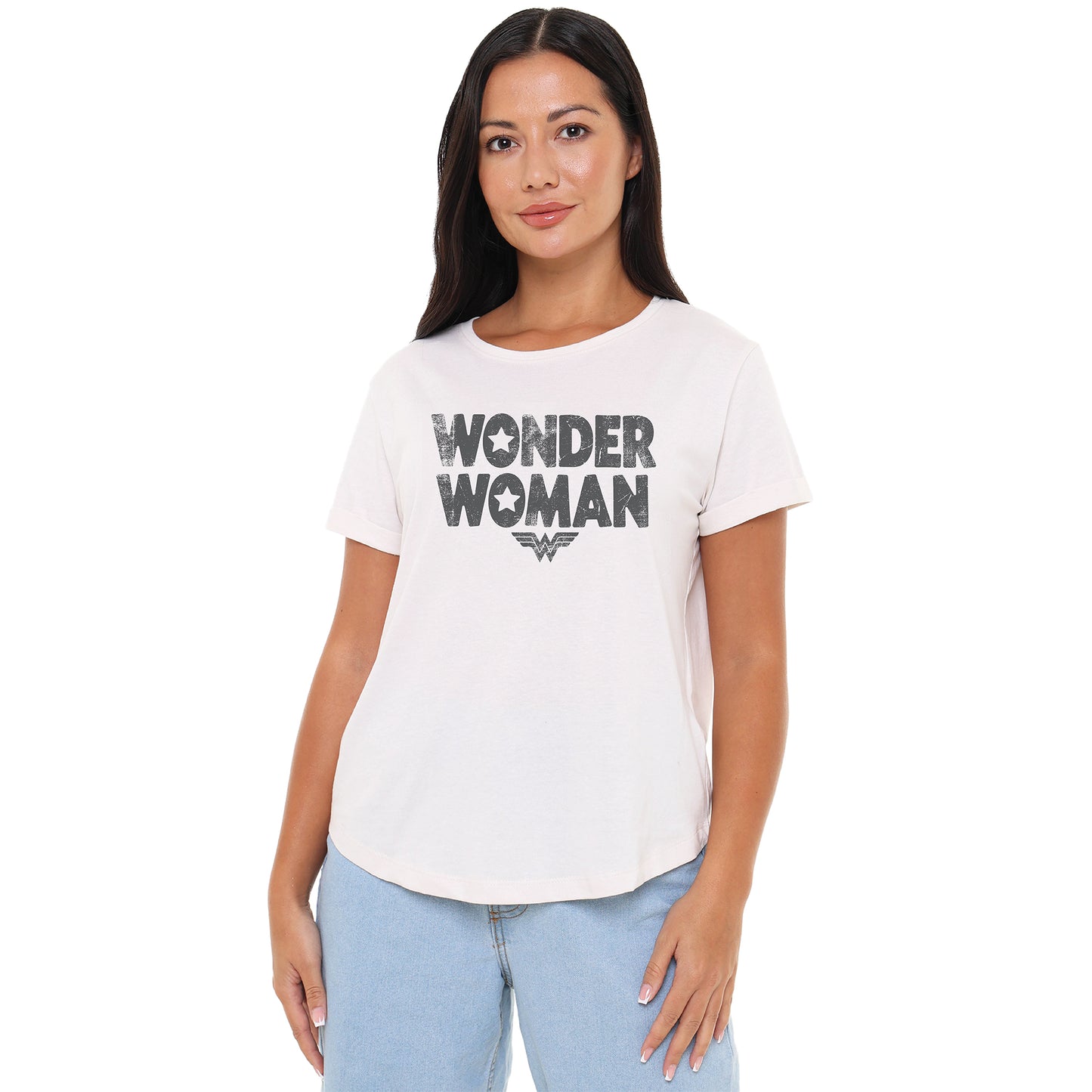 Vintage White - Side - Wonder Woman Womens-Ladies Star Logo T-Shirt