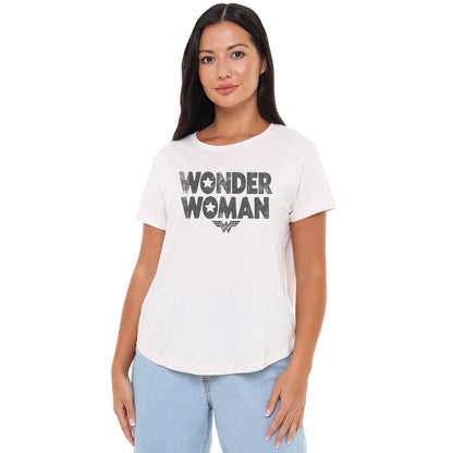 Vintage White - Side - Wonder Woman Womens-Ladies Star Logo T-Shirt