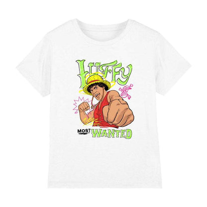 White - Front - One Piece Childrens-Kids Most Wanted Luffy Scribble T-Shirt