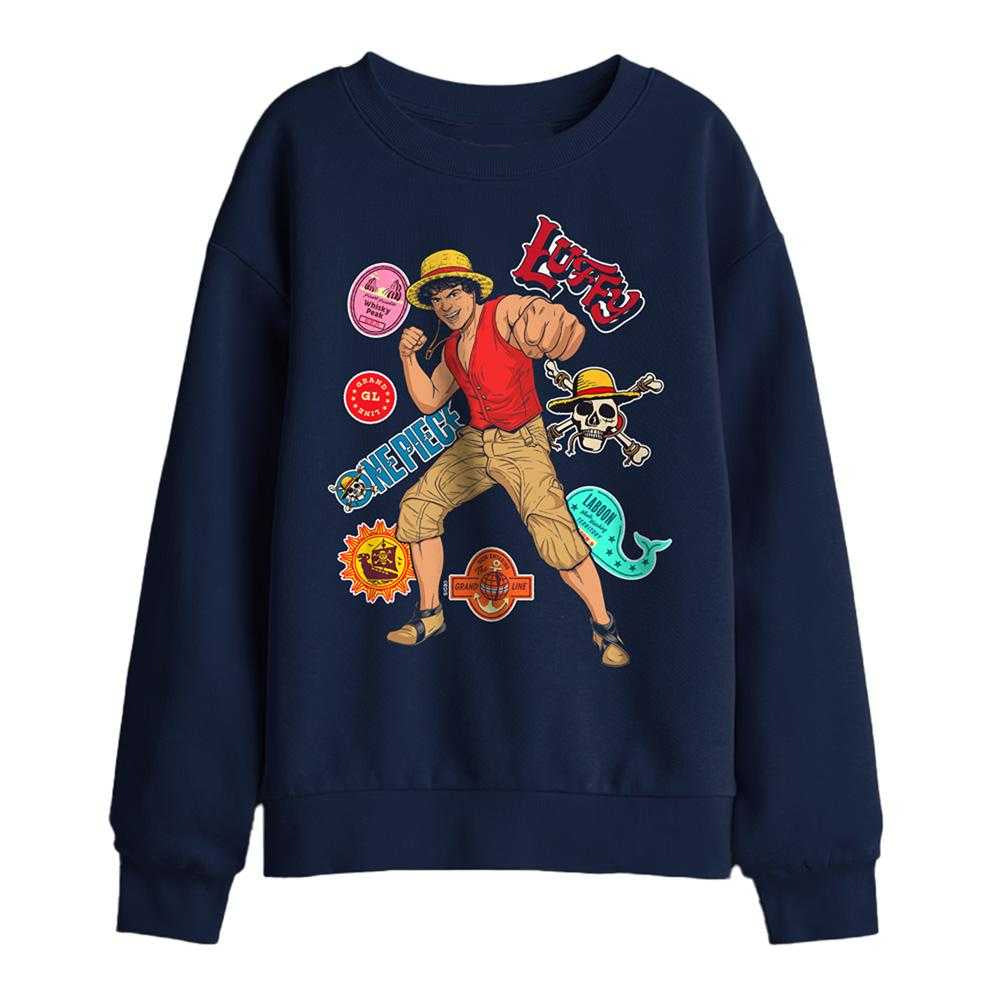 Navy - Front - One Piece Childrens-Kids Fluffy Stickers Sweatshirt