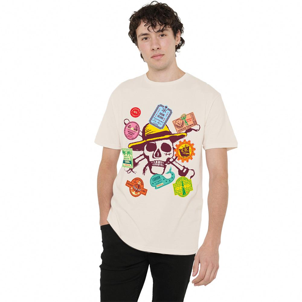 Natural - Back - One Piece Unisex Adult Travel Stickers Skull T-Shirt