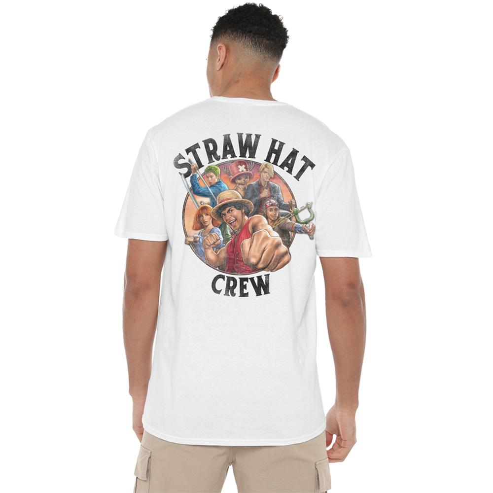 White - Back - One Piece Unisex Adult Straw Hat Crew Back Print T-Shirt