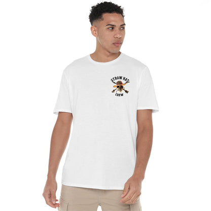 White - Side - One Piece Unisex Adult Straw Hat Crew Back Print T-Shirt