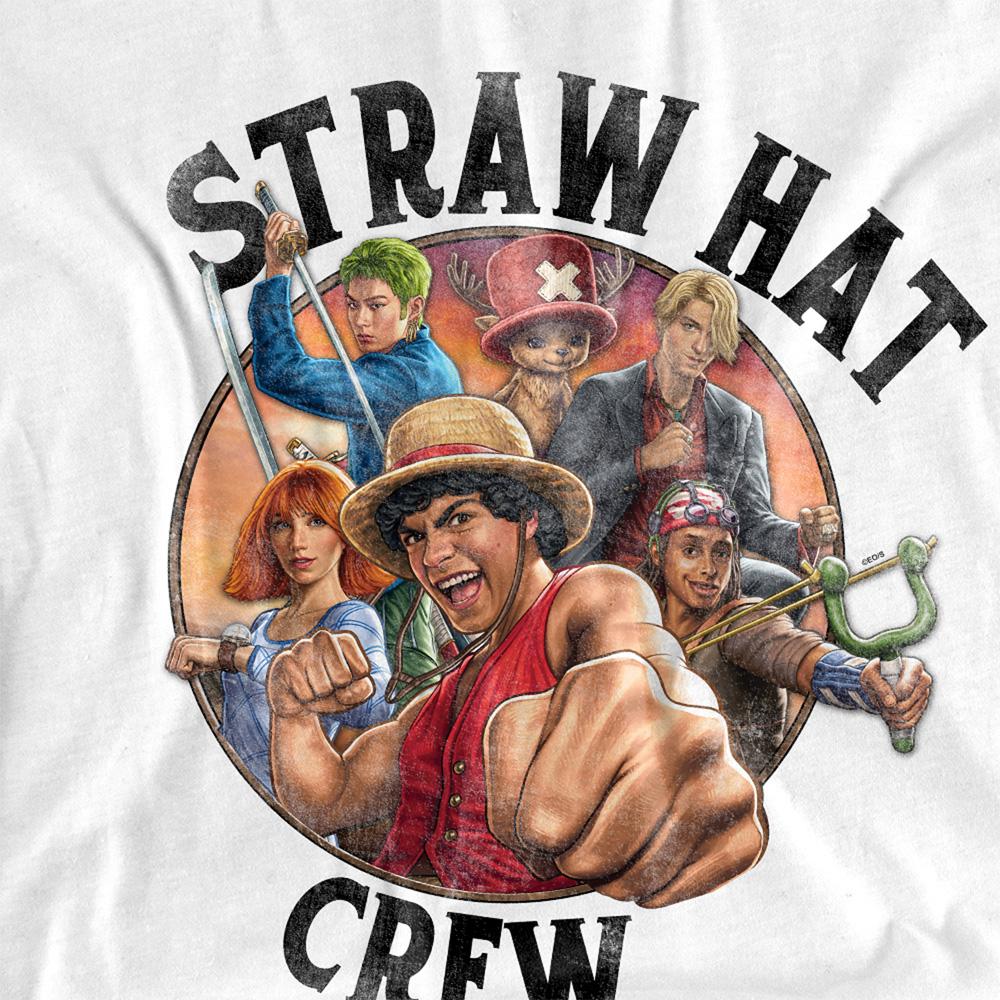 White - Lifestyle - One Piece Unisex Adult Straw Hat Crew Back Print T-Shirt