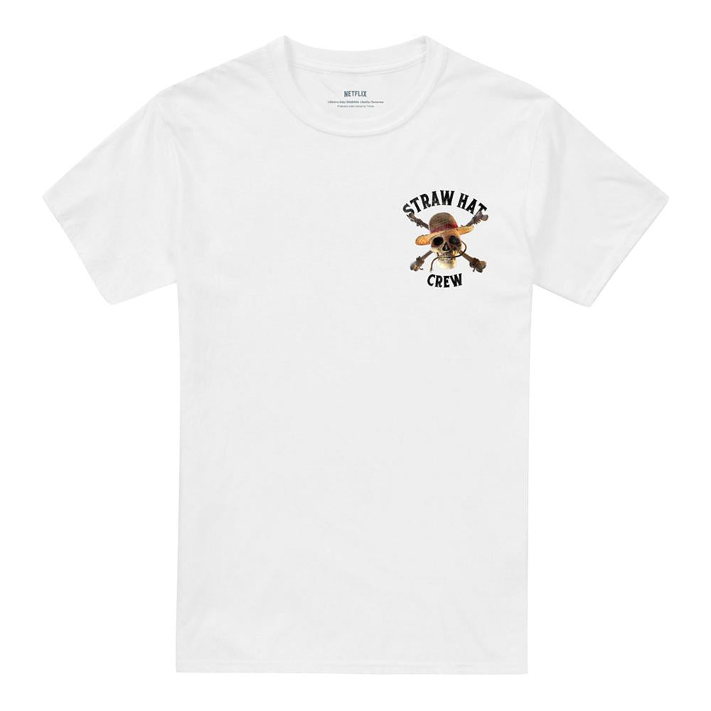 White - Pack Shot - One Piece Unisex Adult Straw Hat Crew Back Print T-Shirt