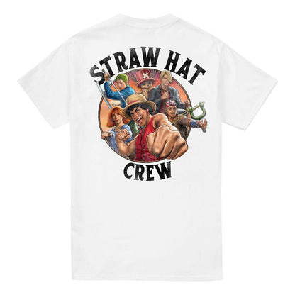 White - Front - One Piece Unisex Adult Straw Hat Crew Back Print T-Shirt