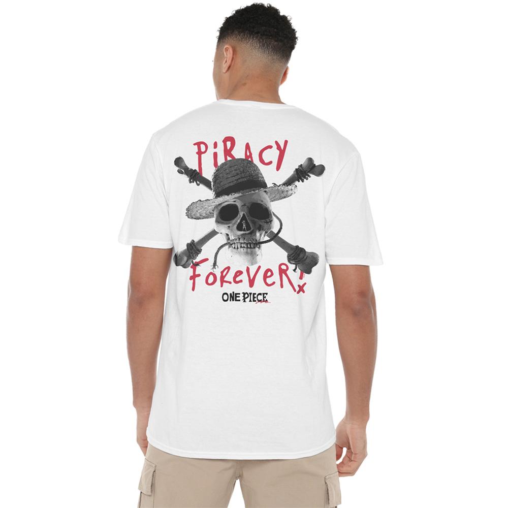 White - Back - One Piece Unisex Adult Skull Piracy Forever Back Print T-Shirt