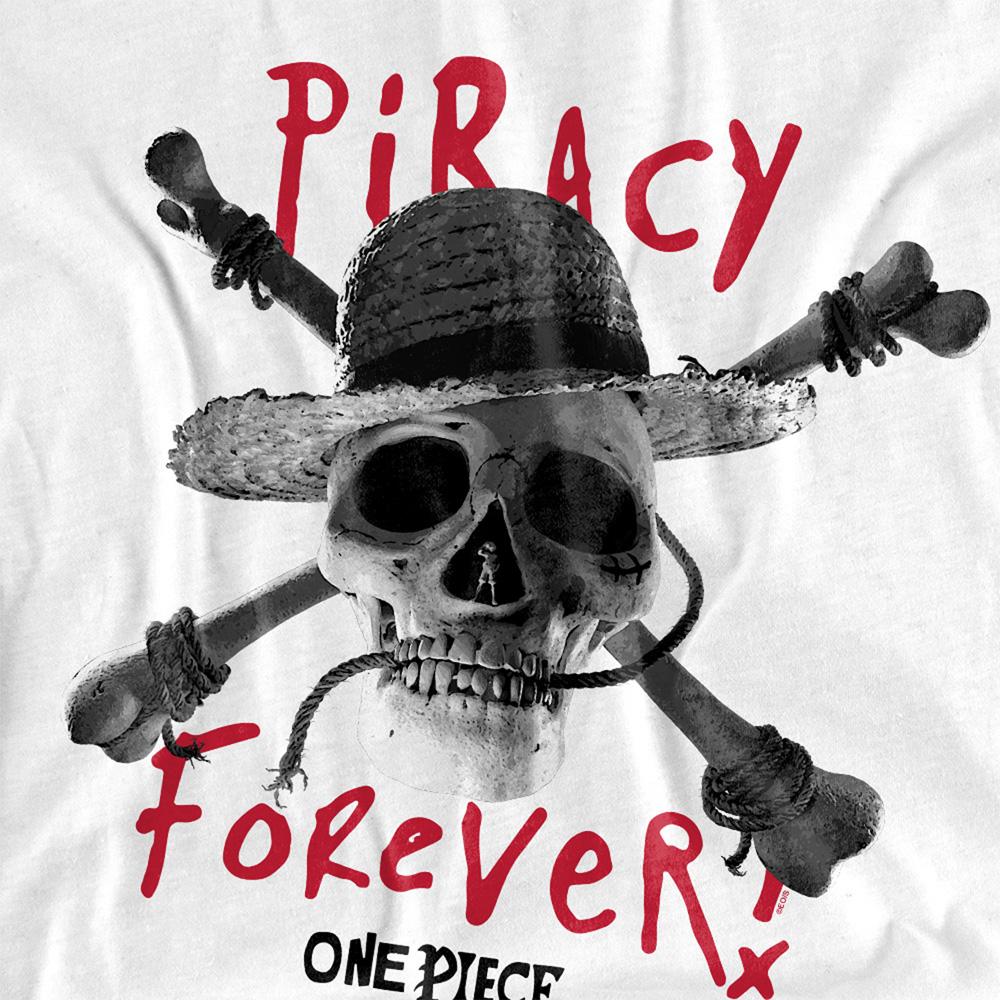 White - Lifestyle - One Piece Unisex Adult Skull Piracy Forever Back Print T-Shirt