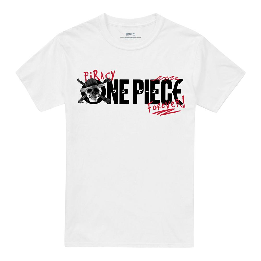 White - Pack Shot - One Piece Unisex Adult Skull Piracy Forever Back Print T-Shirt