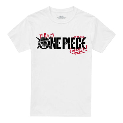 White - Pack Shot - One Piece Unisex Adult Skull Piracy Forever Back Print T-Shirt