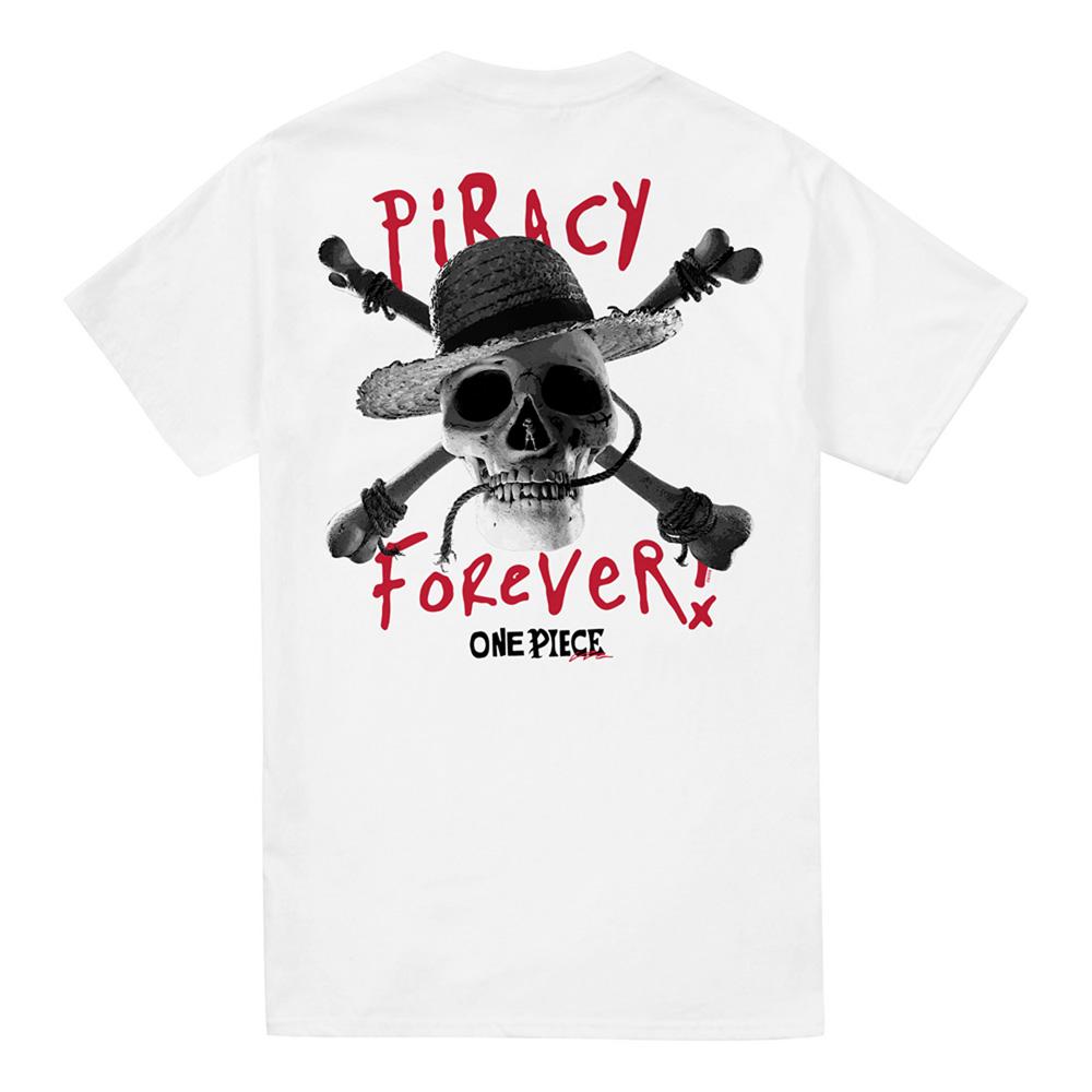 White - Front - One Piece Unisex Adult Skull Piracy Forever Back Print T-Shirt