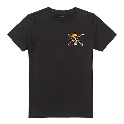 Black - Pack Shot - One Piece Unisex Adult Stacked Logo Back Print T-Shirt