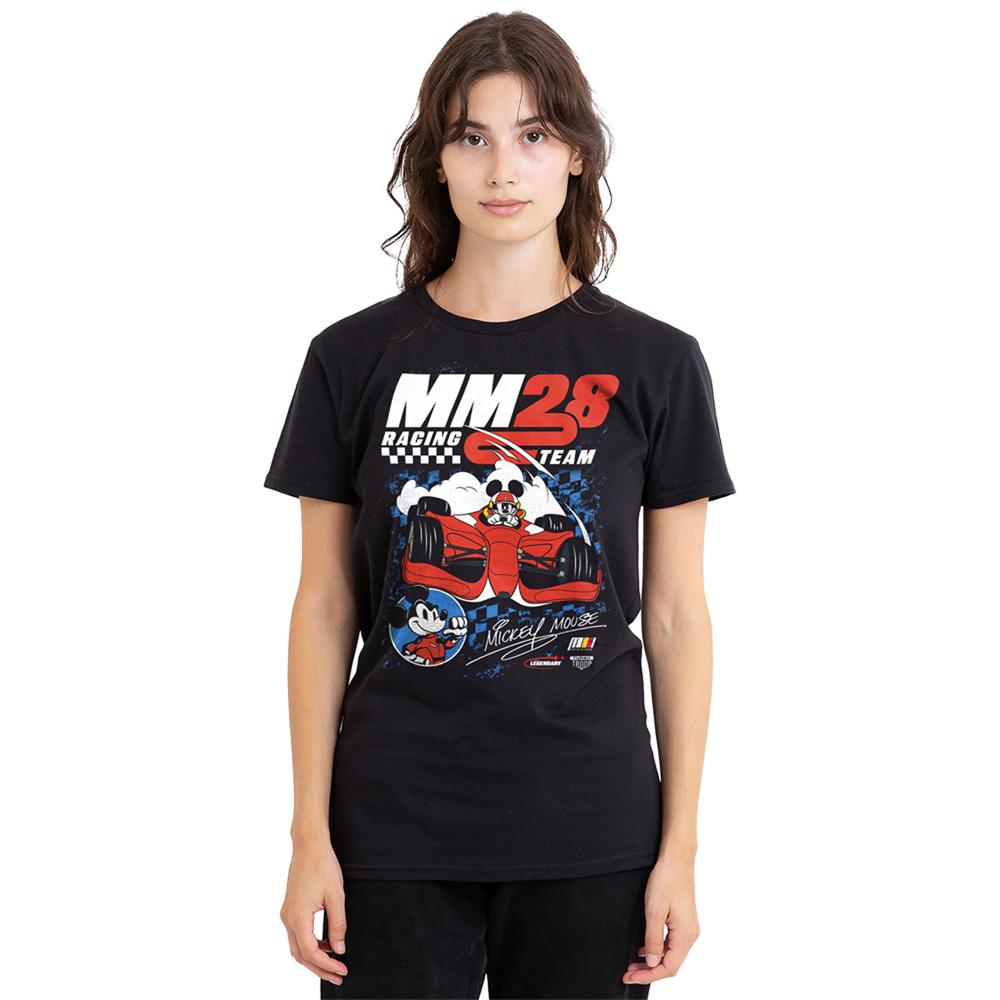 Black - Back - Disney Womens-Ladies Mickey Mouse Chequered Racing T-Shirt