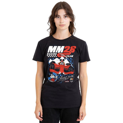 Black - Back - Disney Womens-Ladies Mickey Mouse Chequered Racing T-Shirt