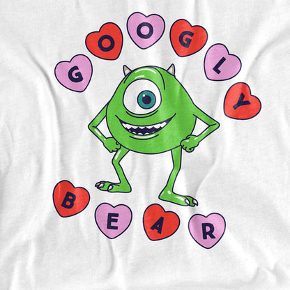 White - Side - Monsters Inc Womens-Ladies Googly Bear Mike Wazowski Hearts T-Shirt