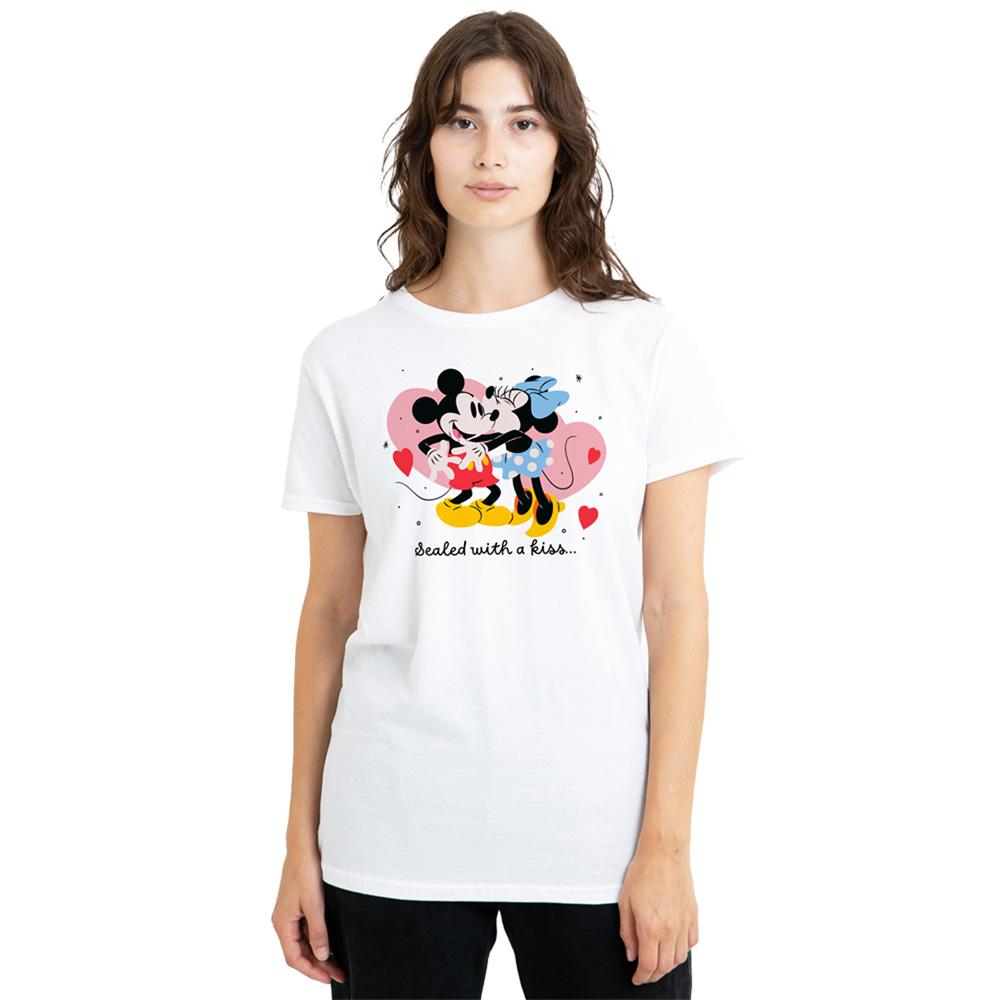 White - Back - Disney Womens-Ladies Sealed With A Kiss Mickey & Minnie Mouse T-Shirt
