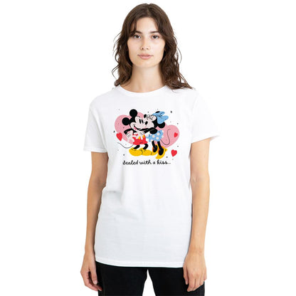White - Back - Disney Womens-Ladies Sealed With A Kiss Mickey & Minnie Mouse T-Shirt