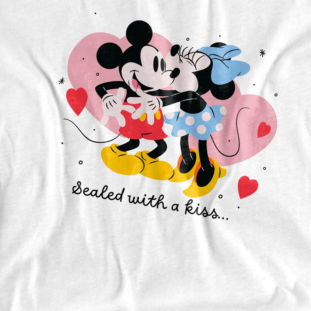 White - Side - Disney Womens-Ladies Sealed With A Kiss Mickey & Minnie Mouse T-Shirt