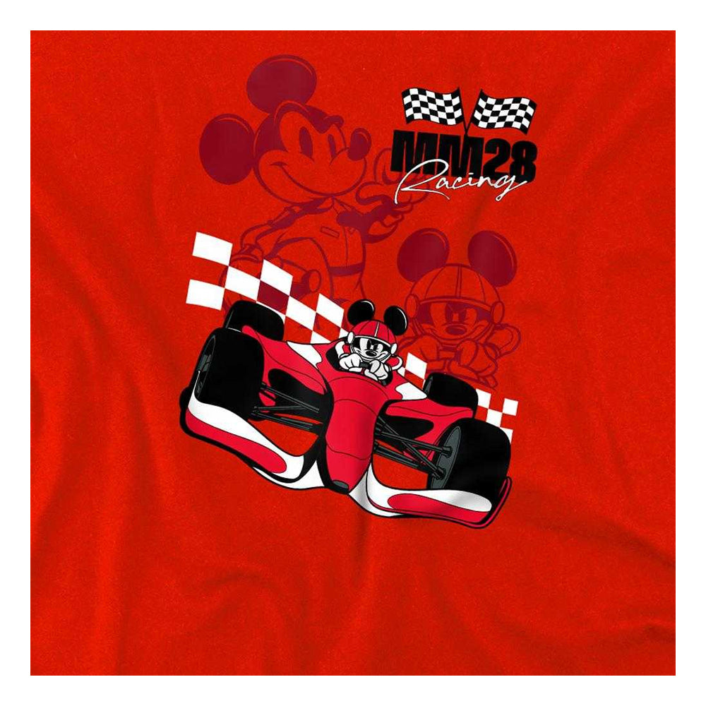 Red - Side - Disney Childrens-Kids Mickey Mouse Racing Cars T-Shirt