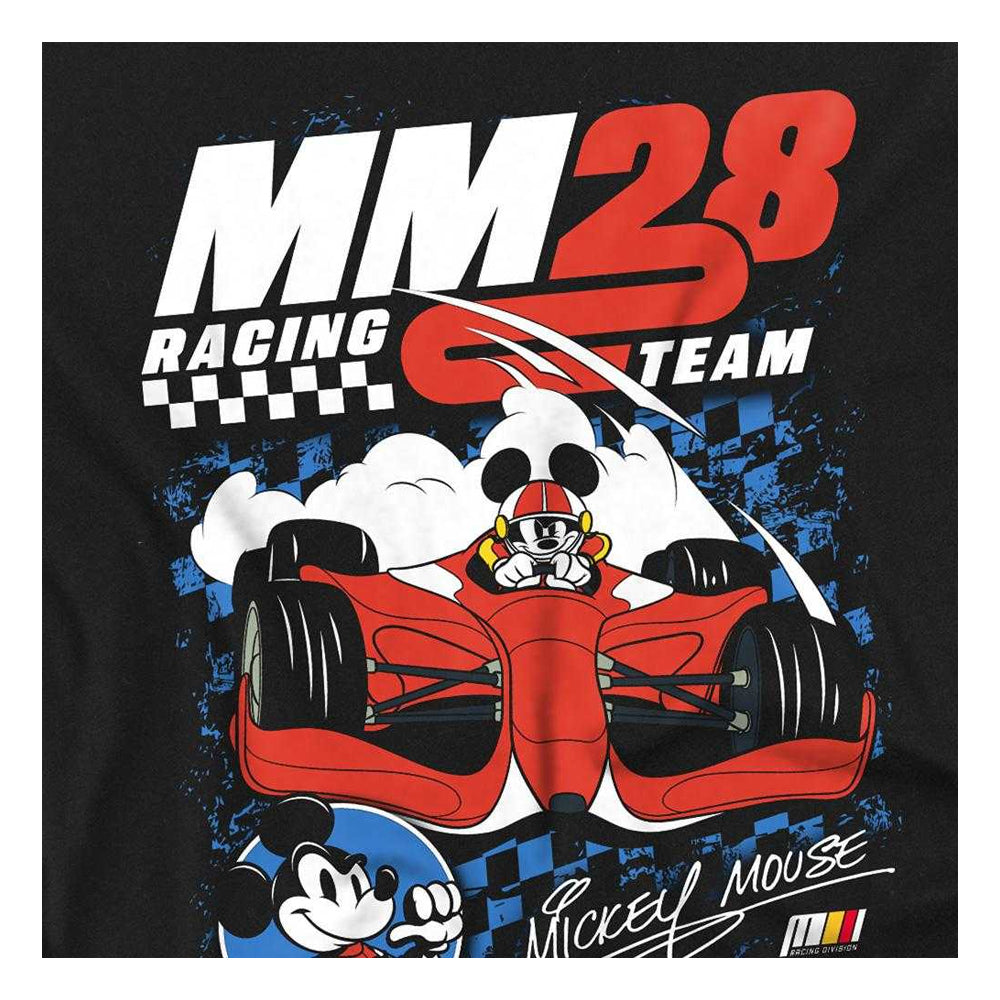 Black - Side - Disney Unisex Adult Mickey Mouse Chequered Racing T-Shirt