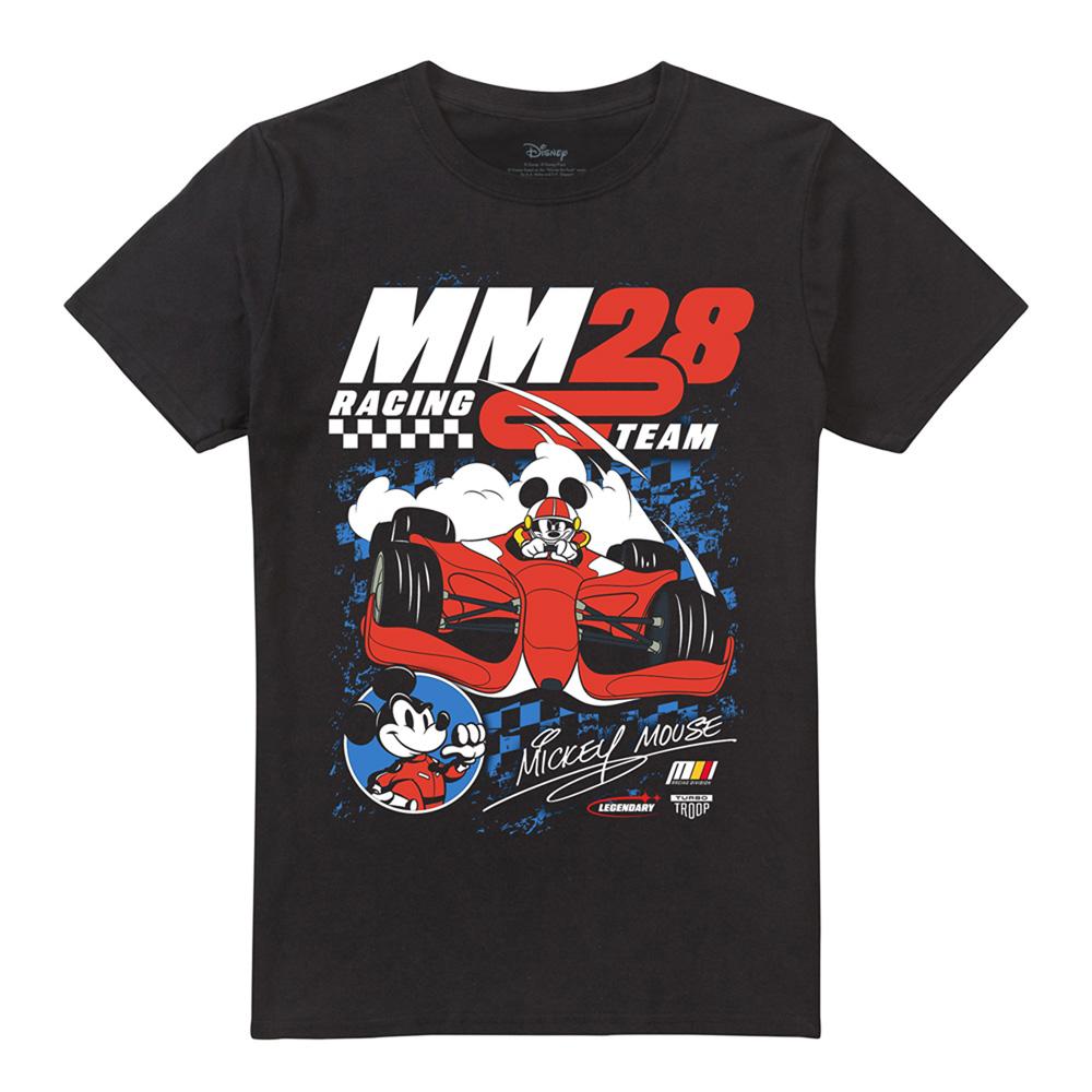 Black - Front - Disney Unisex Adult Mickey Mouse Chequered Racing T-Shirt
