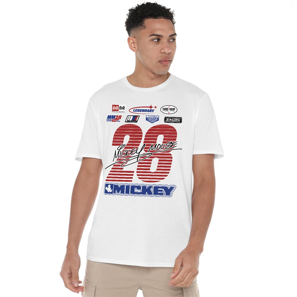 White - Lifestyle - Disney Unisex Adult Mickey Mouse Racing Logo T-Shirt