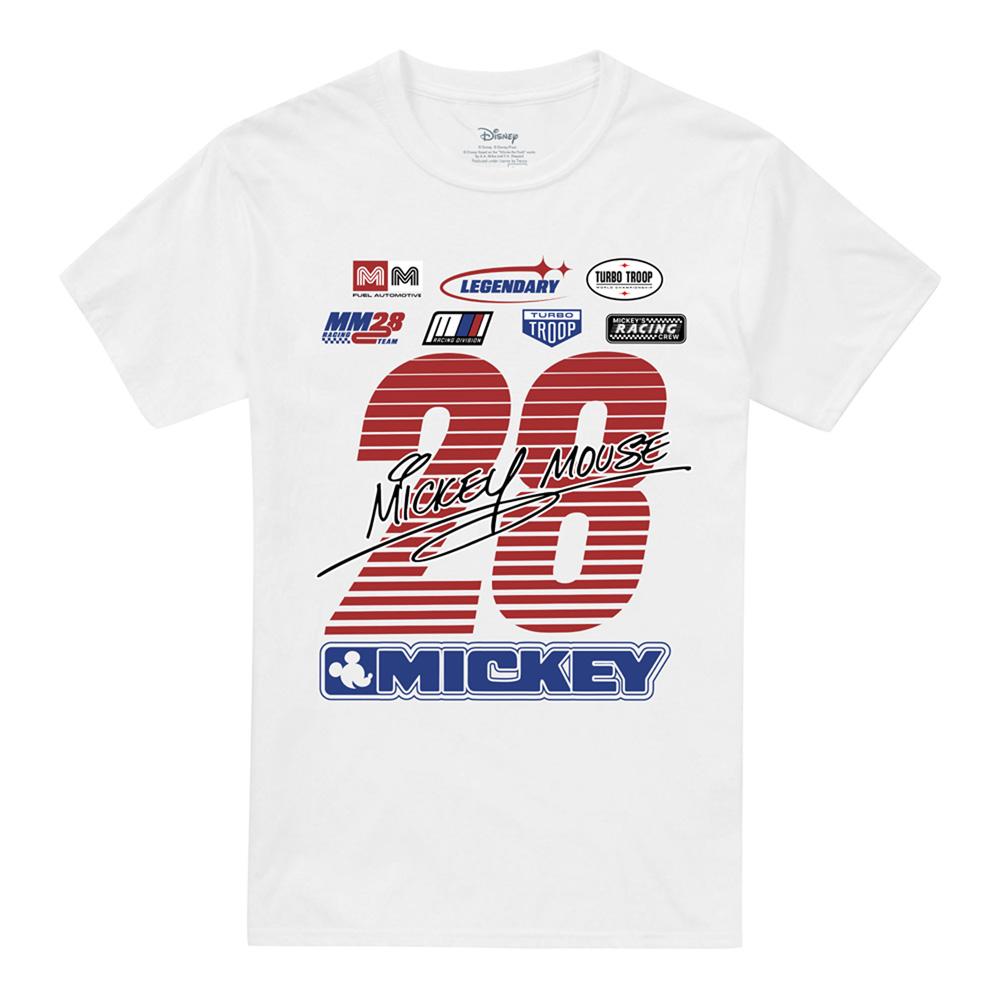 White - Front - Disney Unisex Adult Mickey Mouse Racing Logo T-Shirt