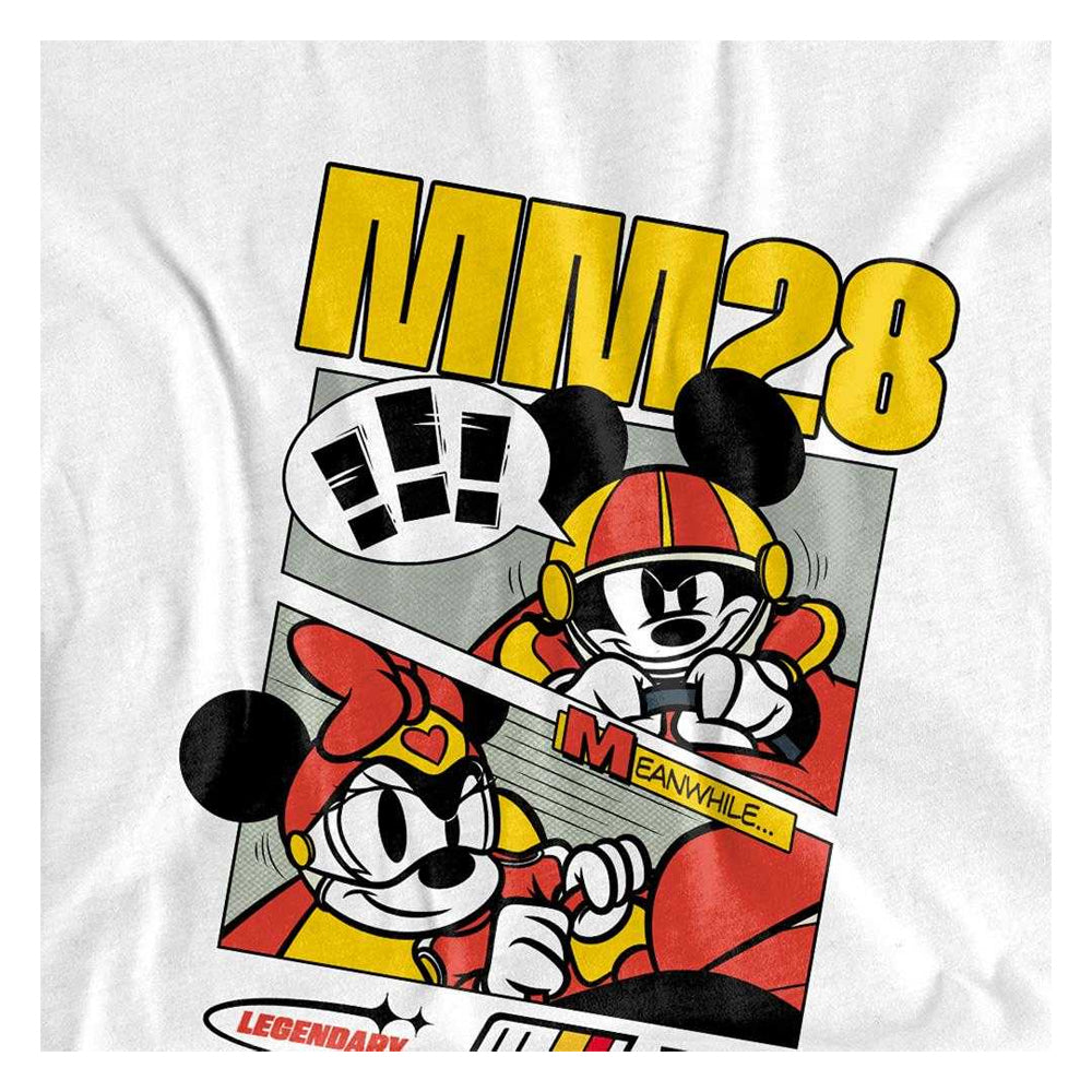 White - Side - Disney Unisex Adult Mickey Mouse Comic Strip Back Print Racing T-Shirt
