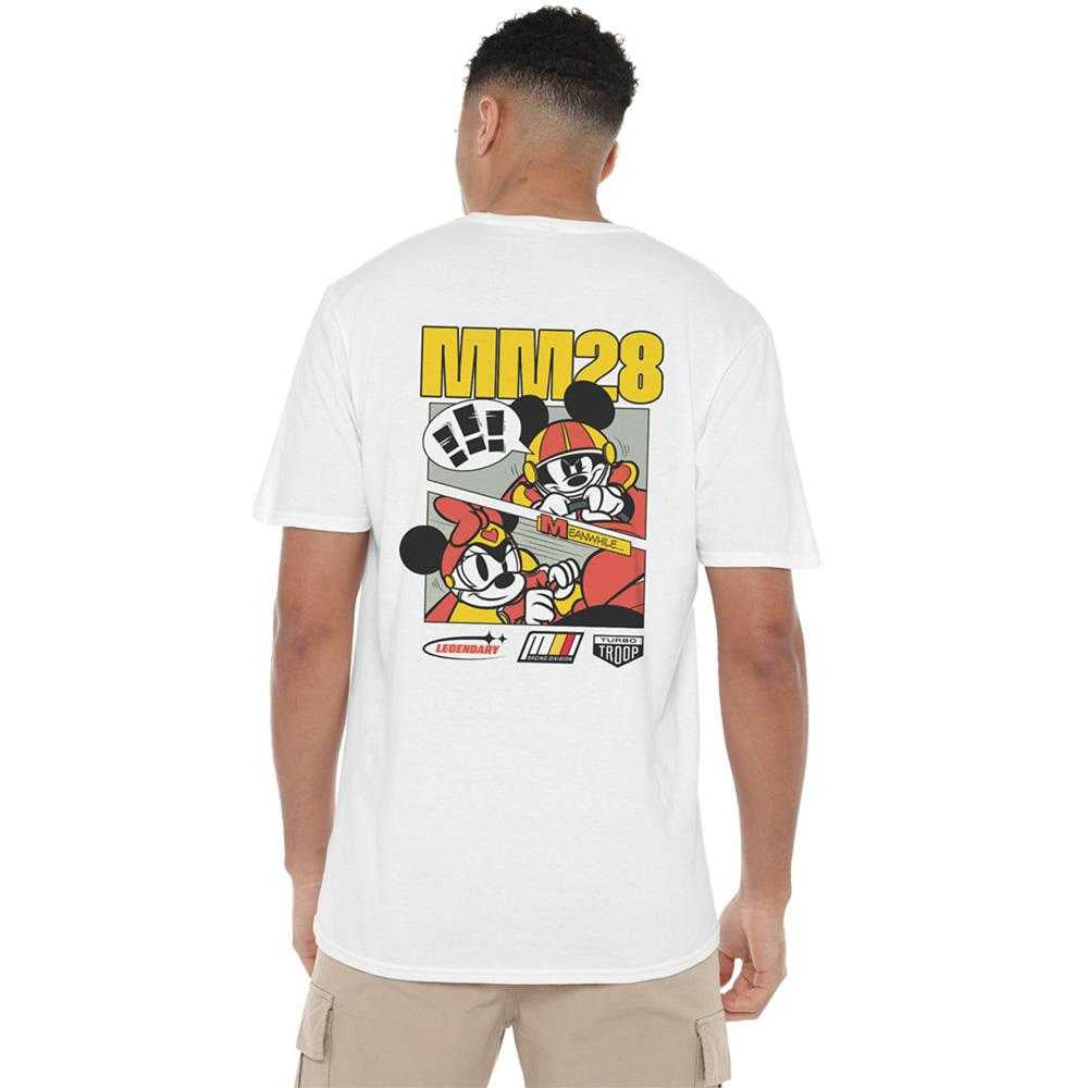 White - Pack Shot - Disney Unisex Adult Mickey Mouse Comic Strip Back Print Racing T-Shirt