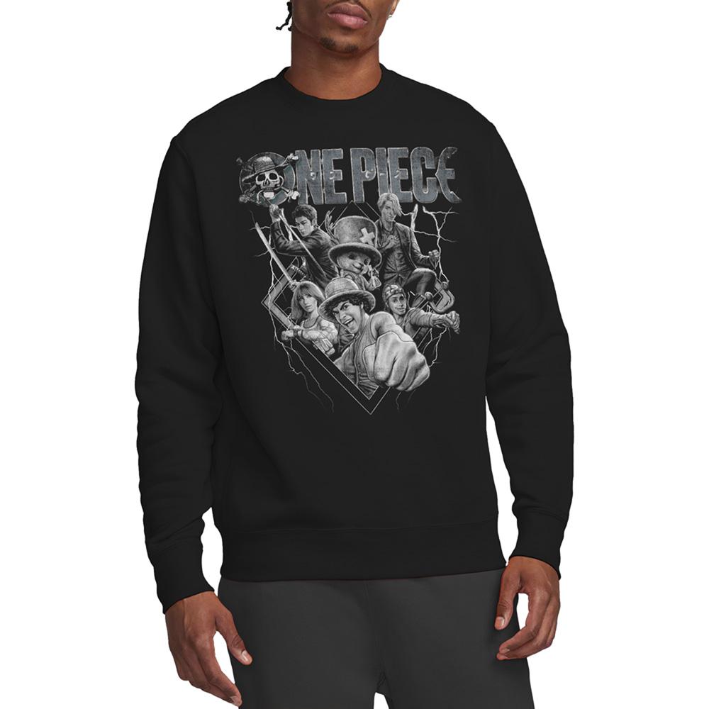 Black - Lifestyle - One Piece Unisex Adult Straw Hat Crew Heavy Metal Sweatshirt