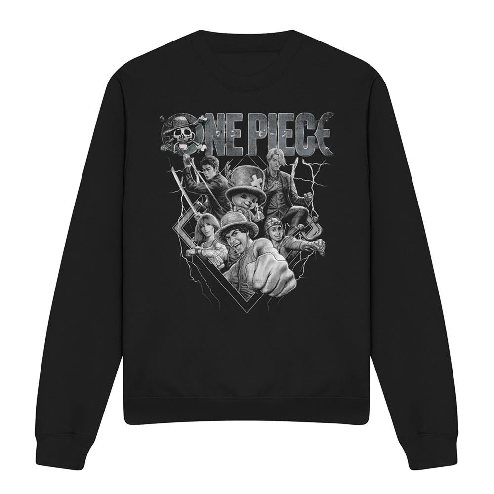 Black - Front - One Piece Unisex Adult Straw Hat Crew Heavy Metal Sweatshirt