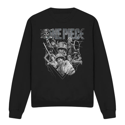 Black - Front - One Piece Unisex Adult Straw Hat Crew Heavy Metal Sweatshirt