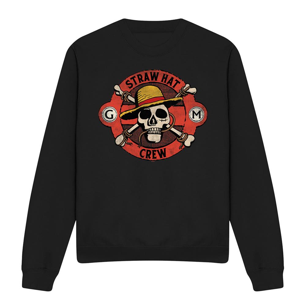 Black - Front - One Piece Unisex Adult Straw Hat Crew Skull Sweatshirt