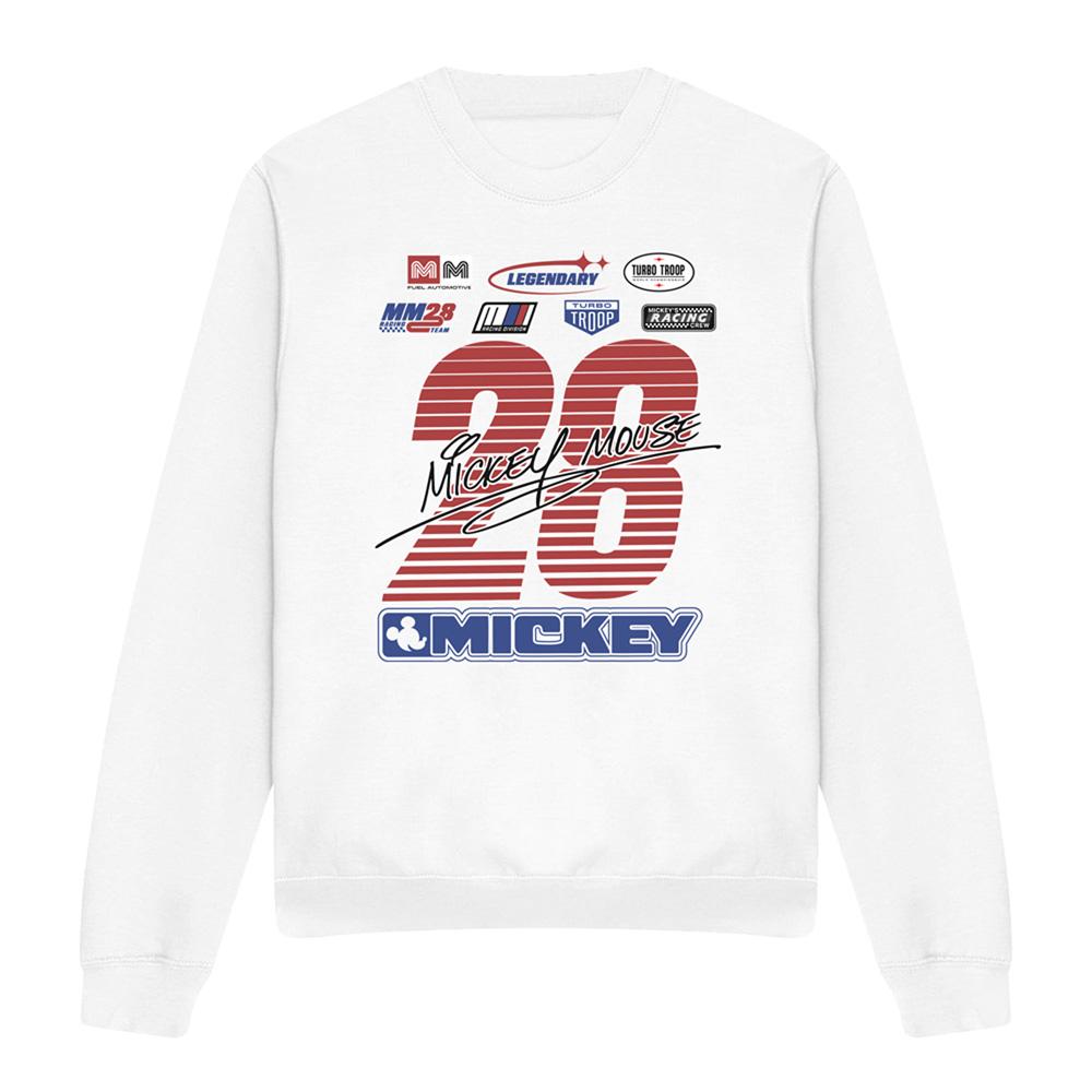 White - Front - Disney Unisex Adult Mickey Mouse Racing Logo Sweatshirt