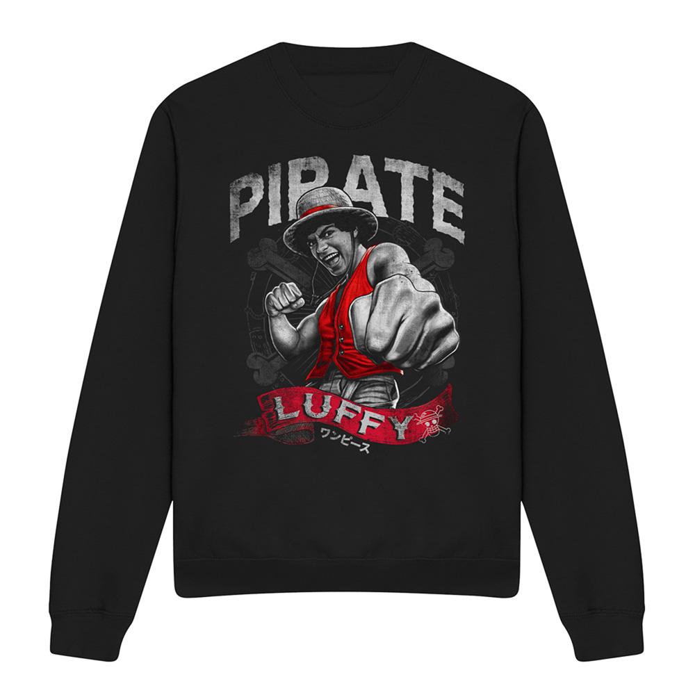 Black - Front - One Piece Unisex Adult Pirate Luffy Sweatshirt