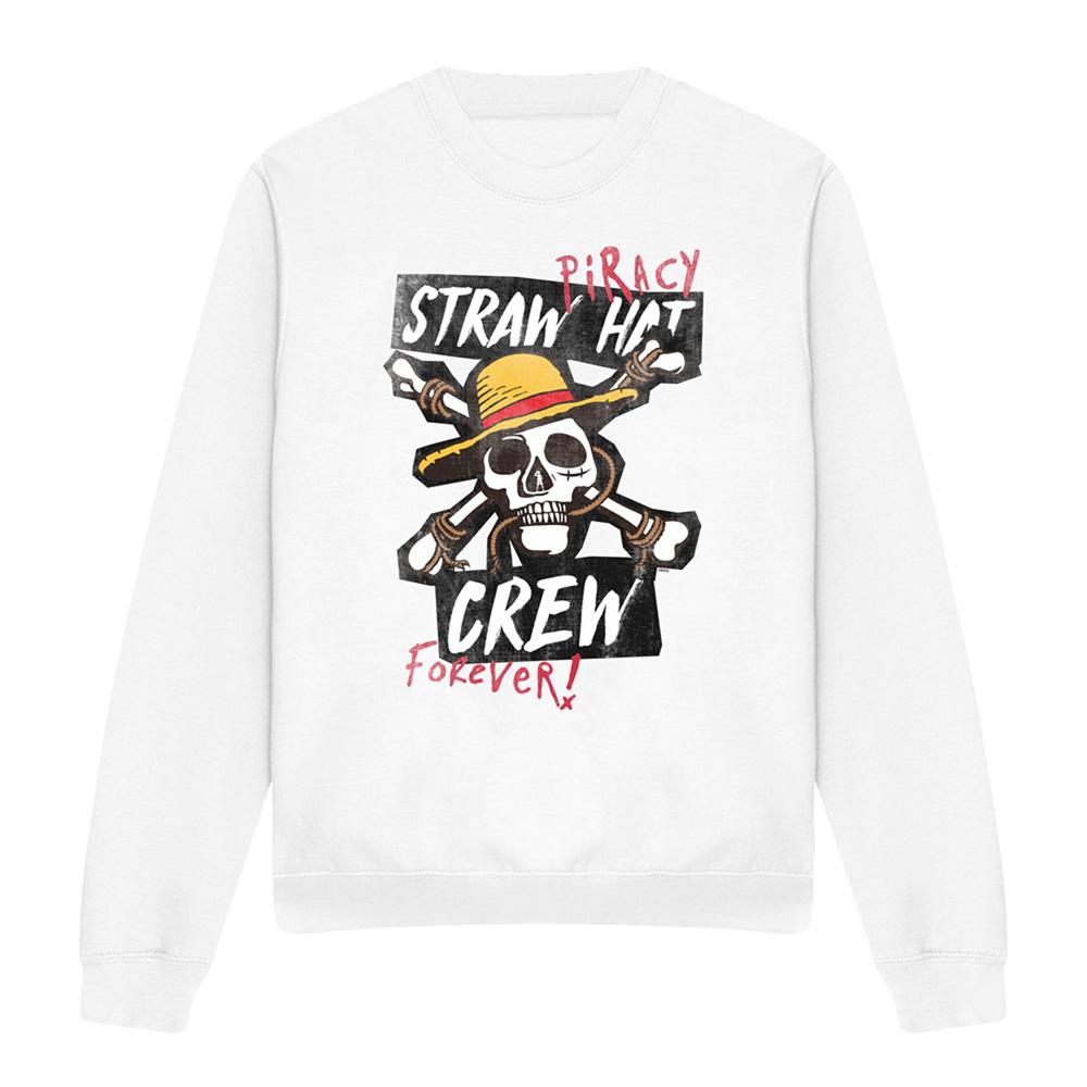White - Front - One Piece Unisex Adult Straw Hat Crew Sweatshirt