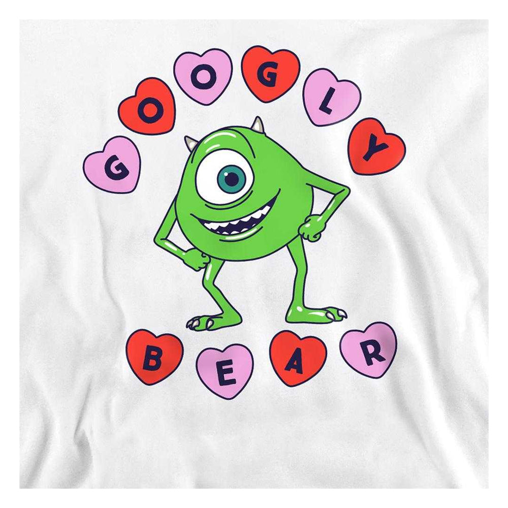 White - Side - Monsters Inc Unisex Adult Googly Bear Mike Wazowski Hearts Sweatshirt