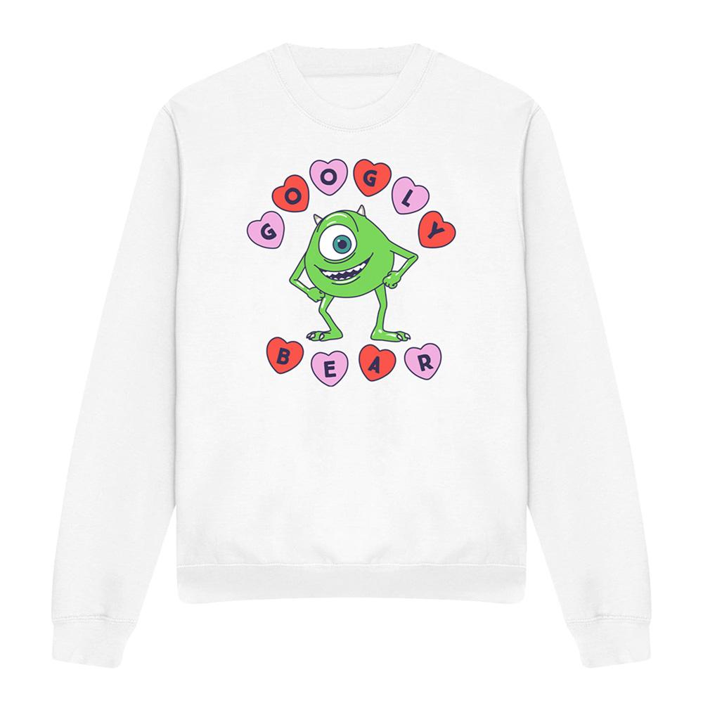 White - Front - Monsters Inc Unisex Adult Googly Bear Mike Wazowski Hearts Sweatshirt