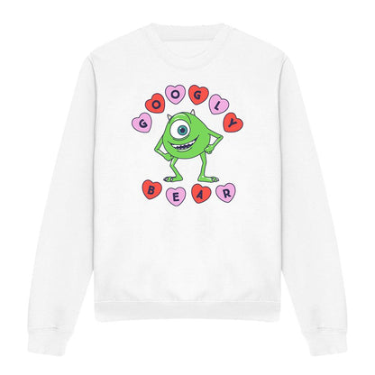 White - Front - Monsters Inc Unisex Adult Googly Bear Mike Wazowski Hearts Sweatshirt