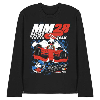 Black - Front - Disney Unisex Adult Mickey Mouse Chequered Long-Sleeved Racing T-Shirt