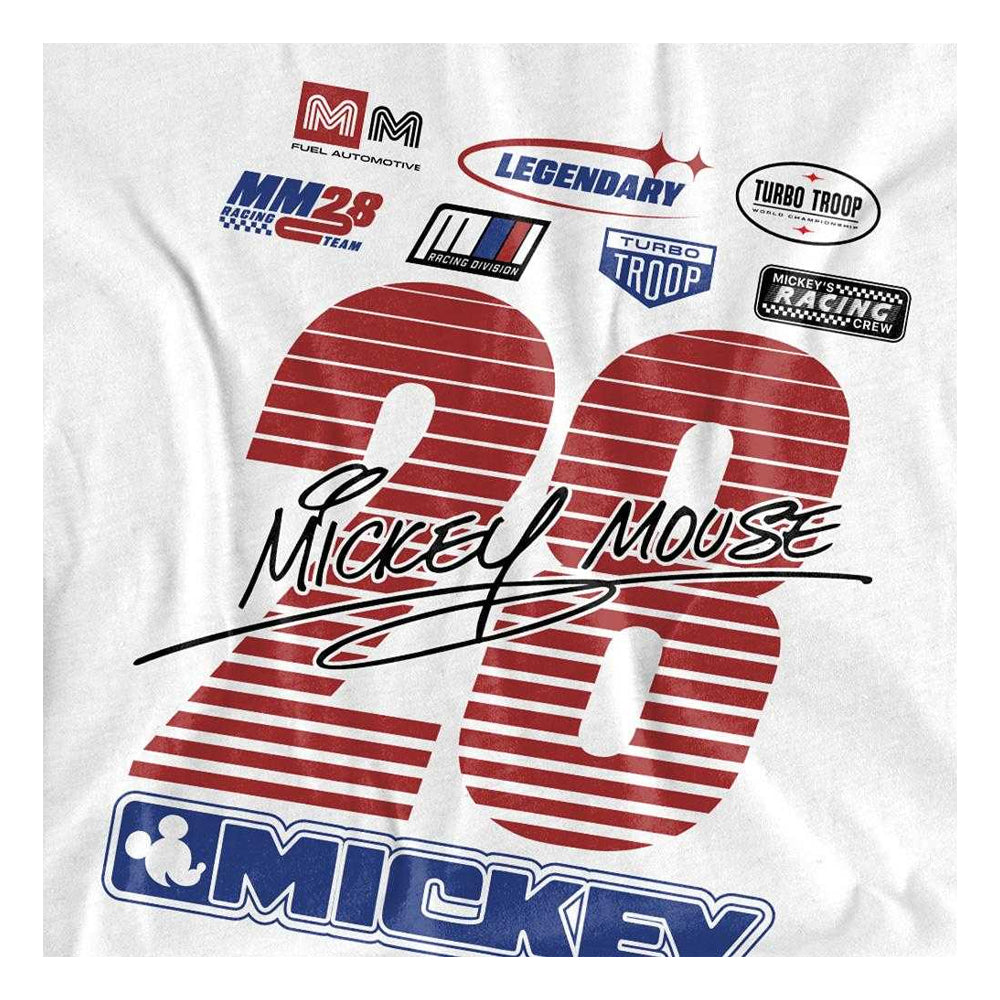White - Side - Disney Unisex Adult Mickey Mouse Racing Logo Long-Sleeved T-Shirt