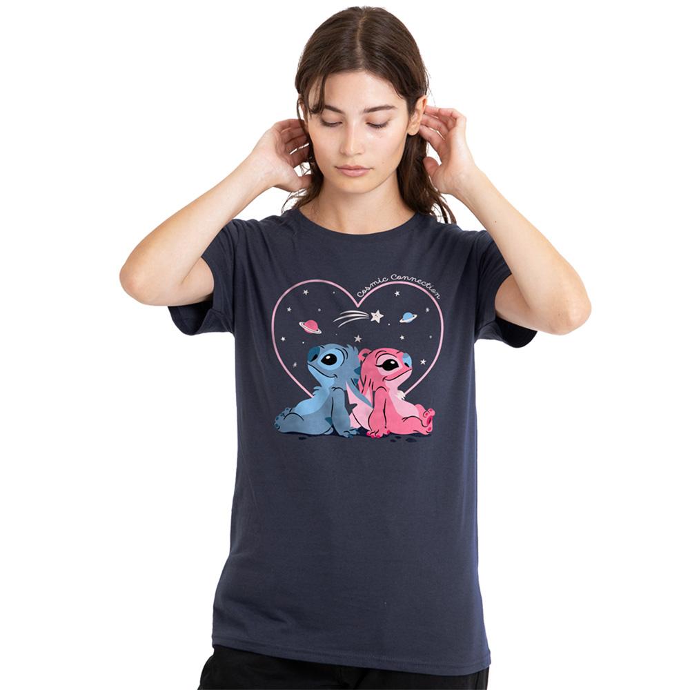 Deep Navy - Lifestyle - Lilo & Stitch Womens-Ladies Cosmic Connection Stitch & Angel T-Shirt