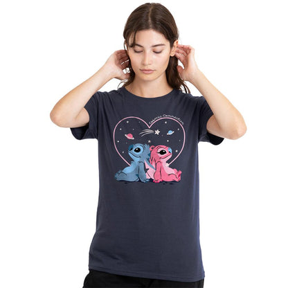Deep Navy - Lifestyle - Lilo & Stitch Womens-Ladies Cosmic Connection Stitch & Angel T-Shirt