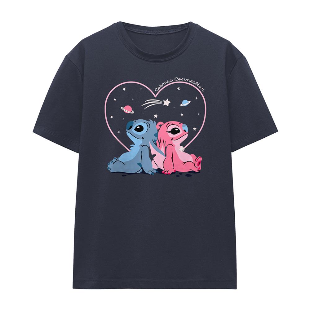 Deep Navy - Front - Lilo & Stitch Womens-Ladies Cosmic Connection Stitch & Angel T-Shirt